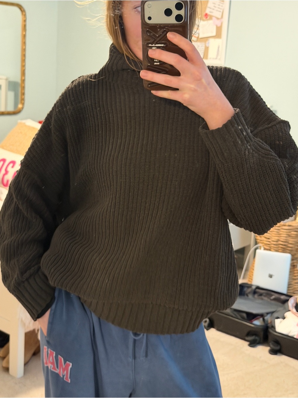 aerie Black Ribbed Mock Neck Sweater